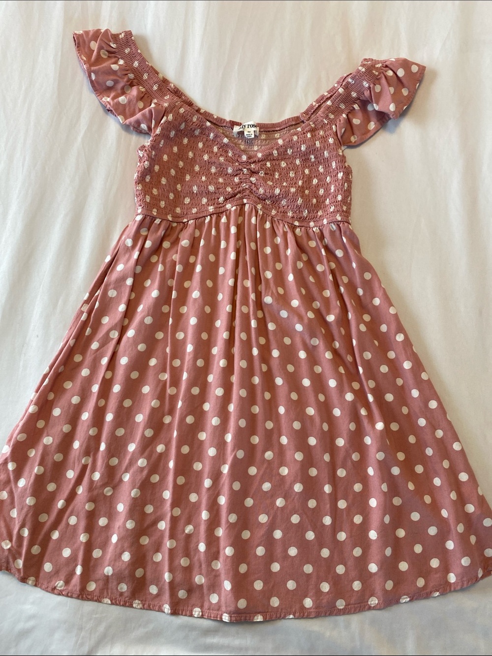 Lily Rose Pink Polka Dot Smocked Dress. Medium